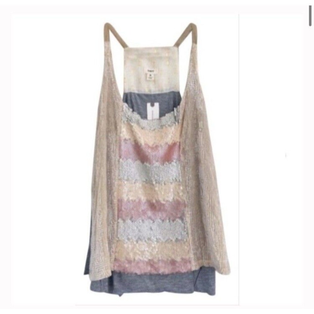 Tiny Sequined Tank Top Velvet Boho Size XS Pink Gray Racerback Party Fesival